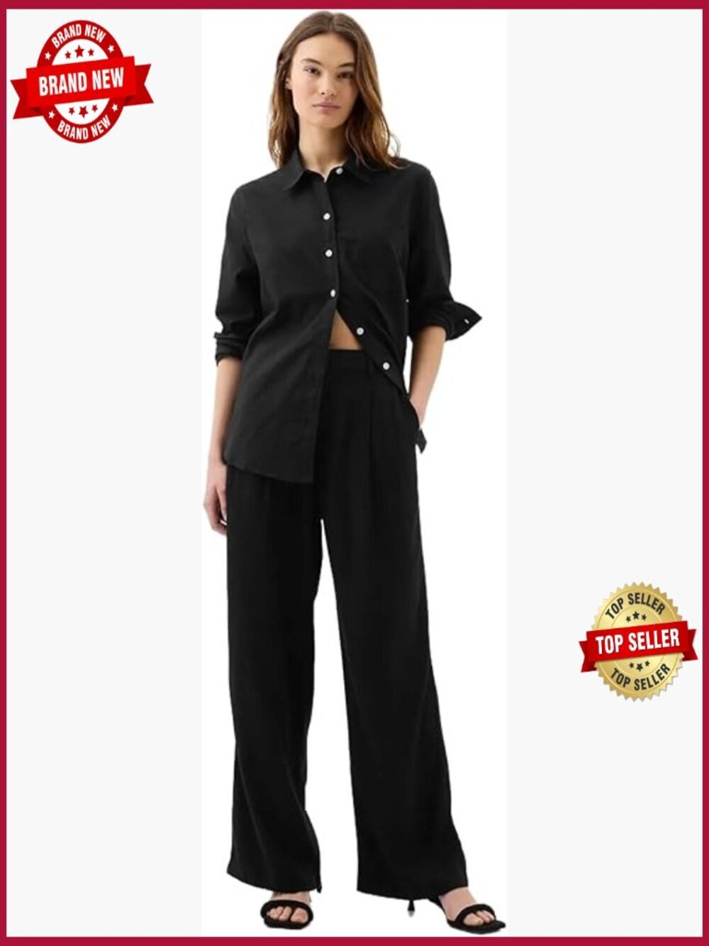 High Rise Linen Wide Leg Pants - Casual Palazzo